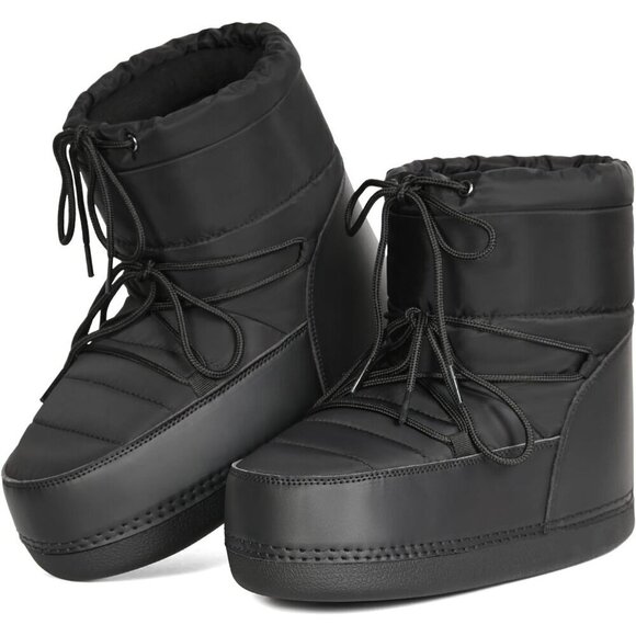 Shoes - Women's Black Winter Snow Boots Anti-Slip Lace-up Ankle Booties with Lining